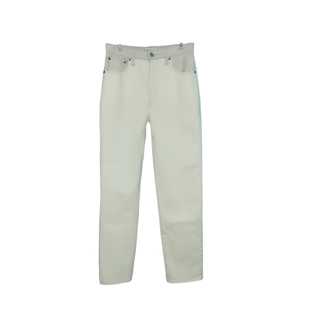 Abercrombie & Fitch 90s Straight Ultra Hi-rise White W/Tan Jeans Women's Size 30